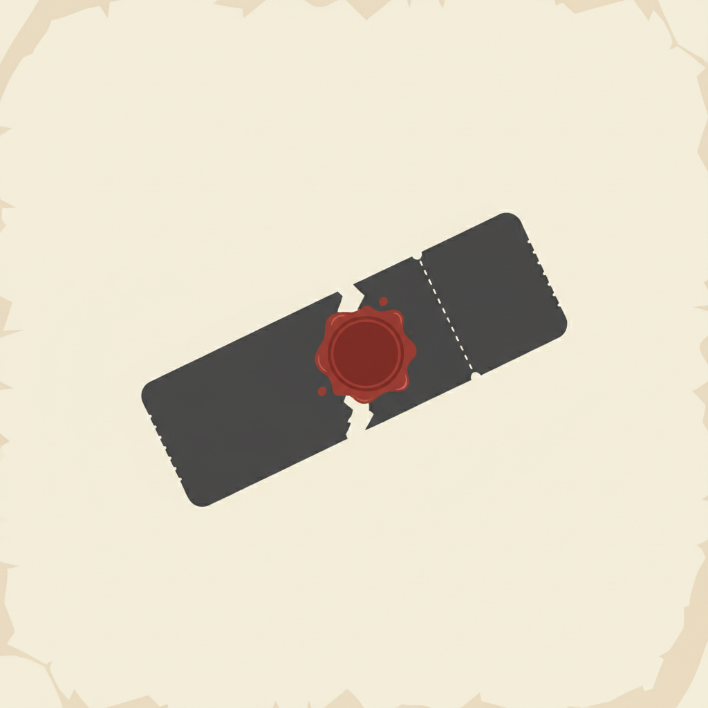 A torn boarding pass sealed shut with a red wax seal